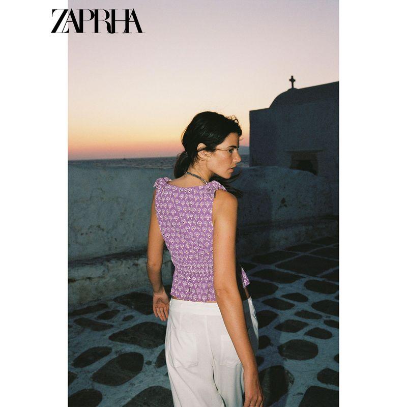 Zaprha 2025 Summer New V-neck Sleeveless Hollow Embroidery Bowknot Decoration Sling Short Jacket 8015704