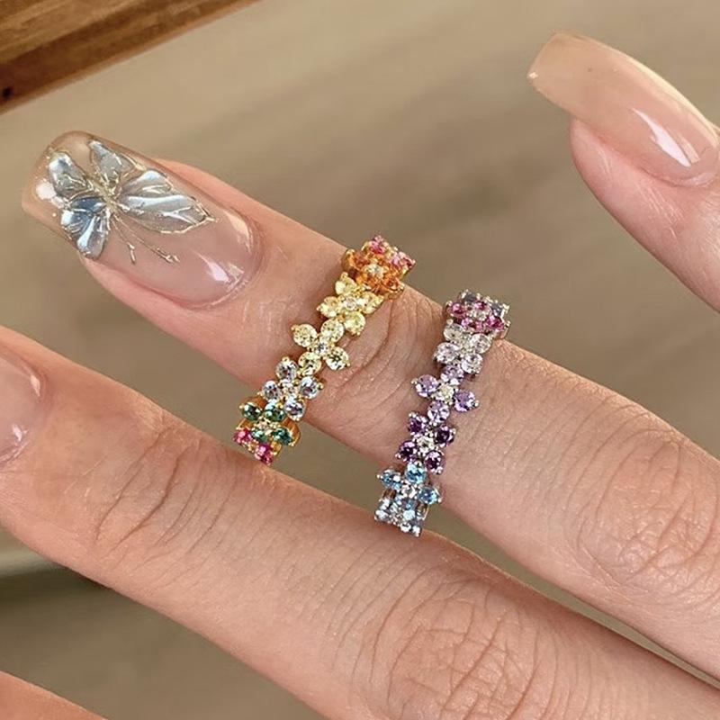 Zhuozhifan S925 Silver Dopamine Camouflage Colored Diamond Ring - Light Luxury Fashion Style