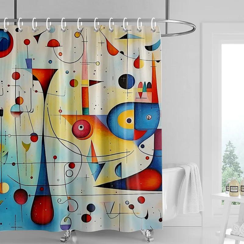 Morandi Colorful Abstract Plant Figure Shower Curtain Waterproof Mildew-proof Nordic Style Bathroom Decorative Shower Curtain