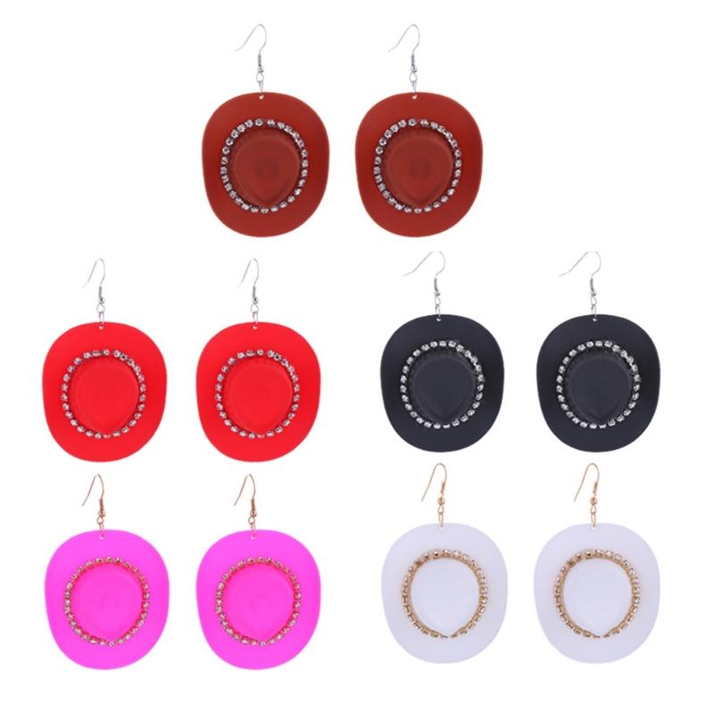 Cowgirl Hat Earrings Cute Western Earrings for Women Rhinestones Cowboy Hat Dangle Drop Earrings Trendy Jewelry Gift