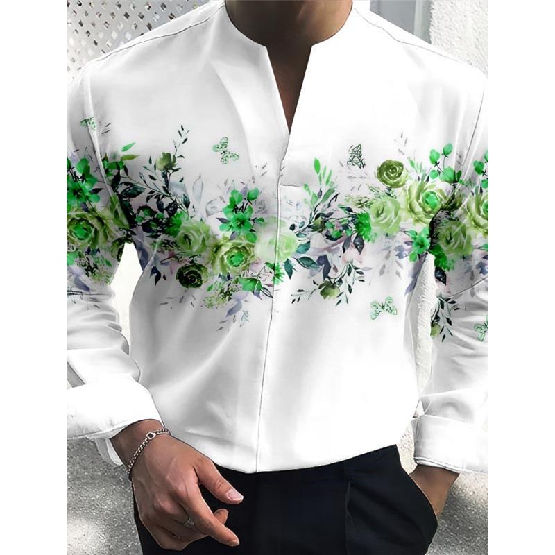 Camicia da Uomo a Maniche Lunghe Fantasia Floreale Outdoor Street Manica Lunga Abbigliamento Stampato Moda Streetwear Casual