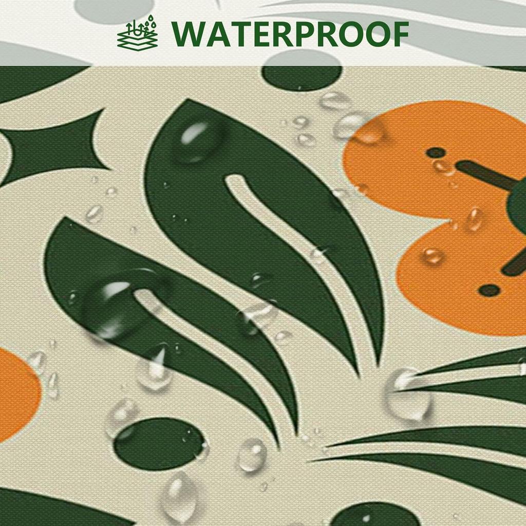 Orange Floral Shower Curtain, Vintage Mid-Century Abstract Geometric, Boho Retro Bathroom Decor, Waterproof Fabric