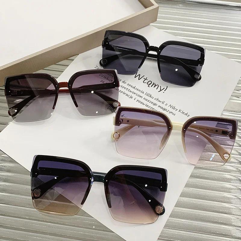 Oversized Sunglasses for Women Men Vintage Square Rimless UV400 Protection Luxury Brand Fashion Shades