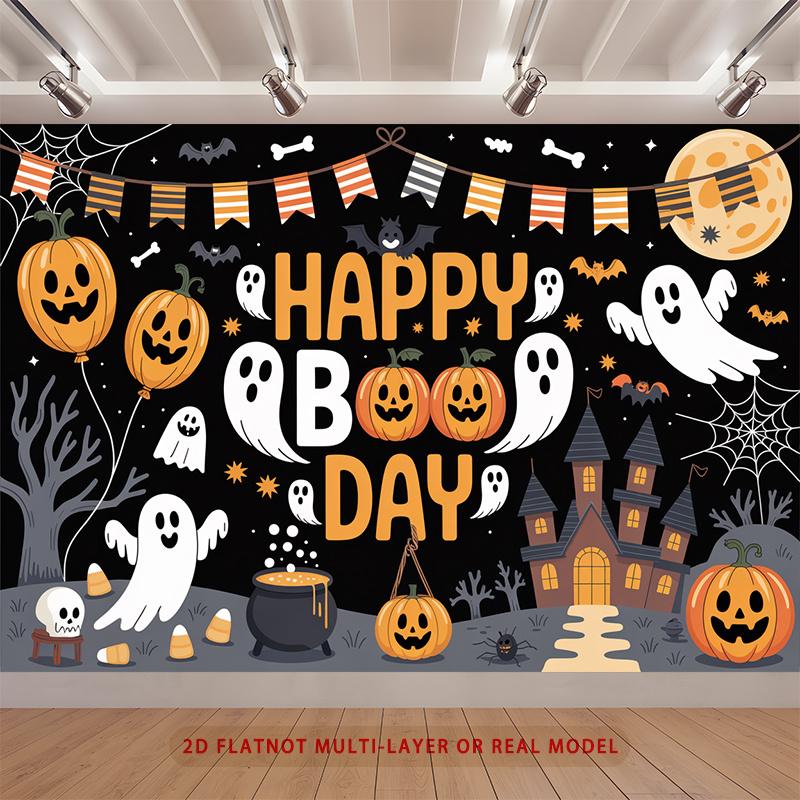 Party Backdrop Halloween Castle Flat Spooky Pumpkin Ghosts Witches Parties Birthdays Event Photo Background Front Door Decor