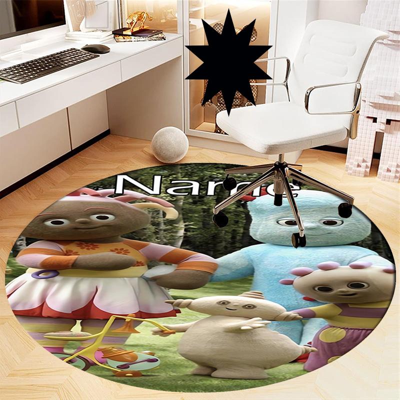 Custom Name In the Night Garden Printed Round Rug Carpet Chair Rug Area Rug Entryway Doormats,for Office Chair Living Room Bedroom Kitchen Room.