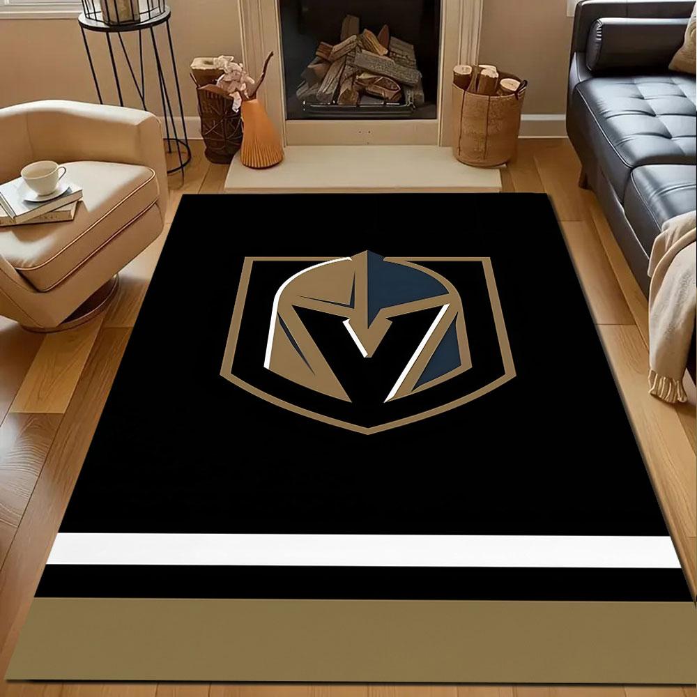 Knight Emblem on Black Patterned carpet, non slip mat suitable for living room and bedroom sofas