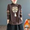 Luxurious Double-Sided German Velvet Retro Print Top – Warm, Long-Sleeved, Semi-High Collar