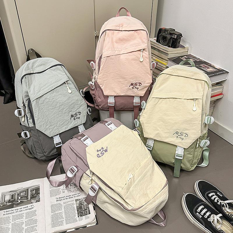 Women Contrast Color Backpack Junior High School Student Schoolbag Large Capacity Outdoor Mountaineering Backpack