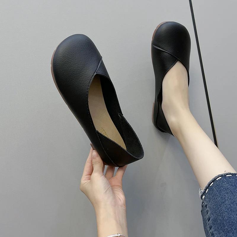 Fashion Leather Spring Autumn Handmade Flats Ballerina Shoes Women Loafers Comfortable Soft Leather Women Flats Shoes