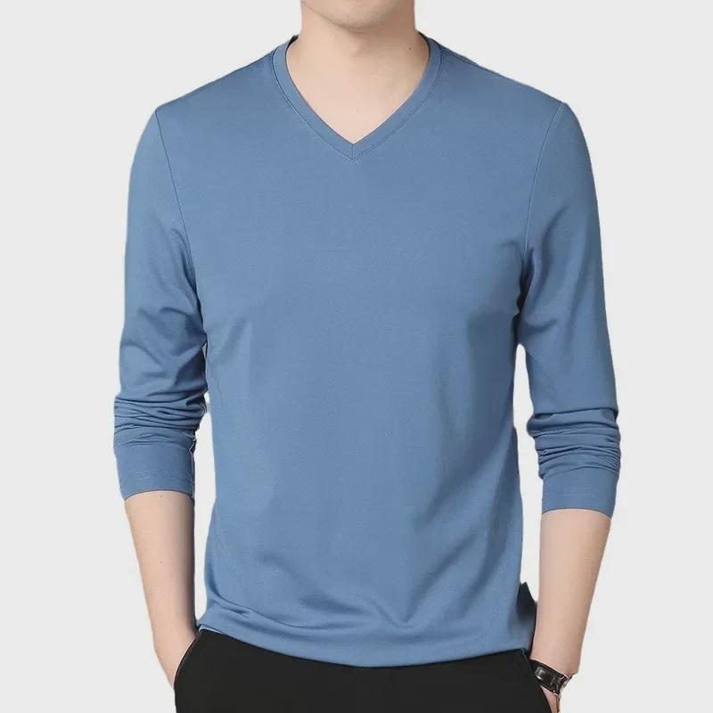 Men's Slim Fit Long-Sleeve V-Neck T-Shirt for Spring & Autumn