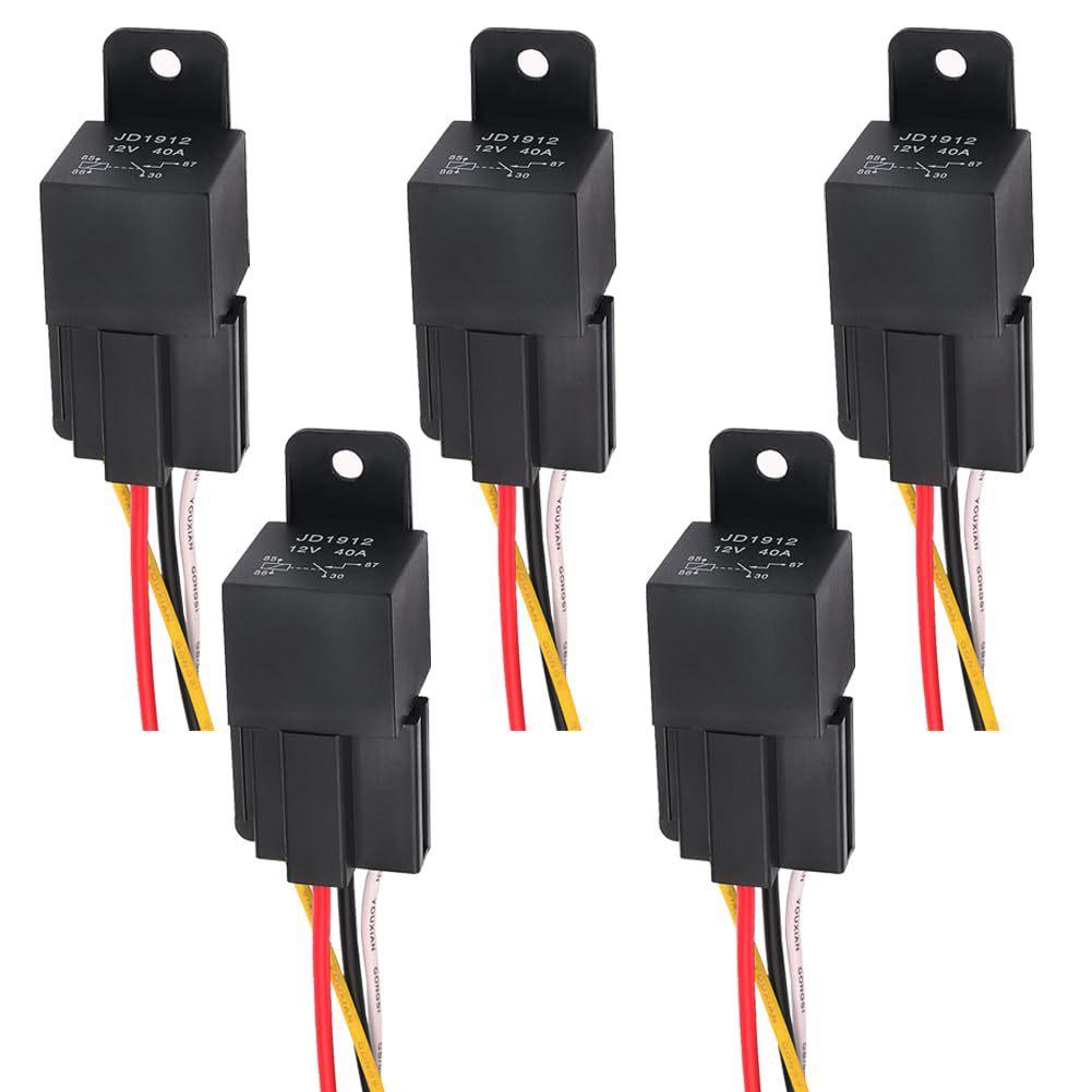 5PCS 4Pin 5Pin Waterproof Automotive Relay 12V 24V 40A Car Relay with Black Red Copper Terminal Auto Relay with  Relay Socket