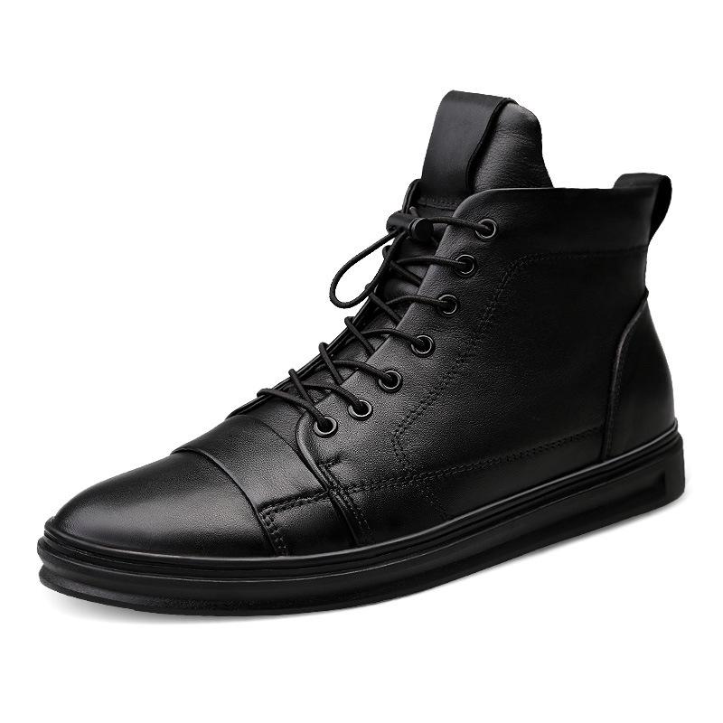 Trendy Men's High-Top Cowhide Leather Sneakers In Korean Style, Plus Size 48