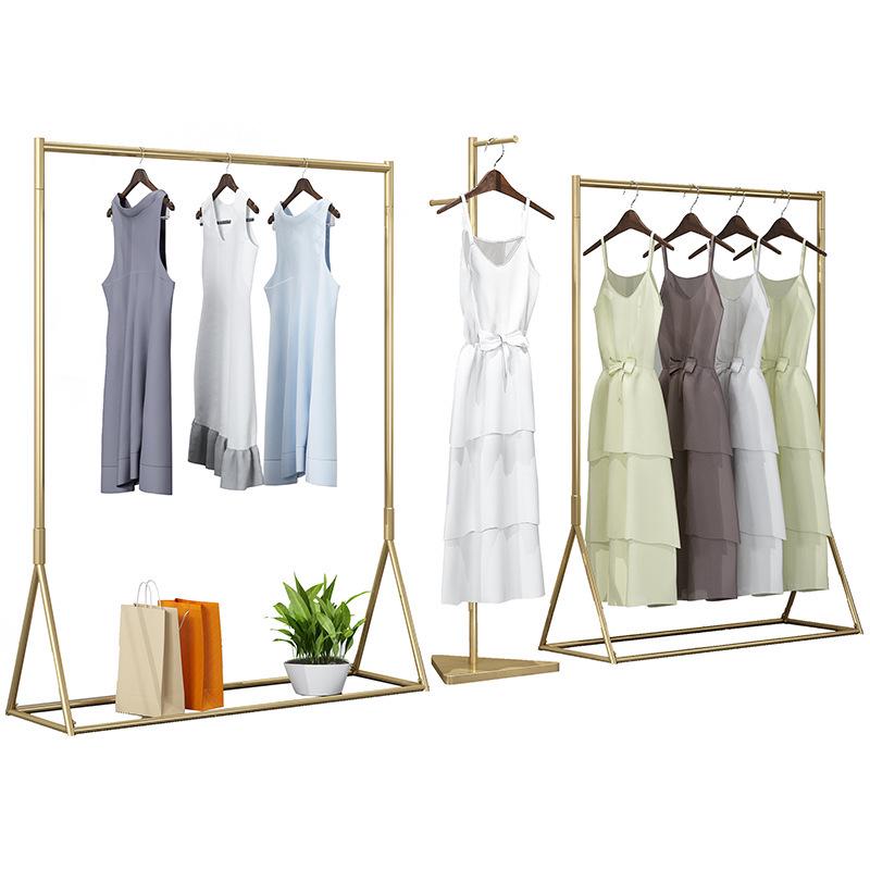 Gold Floor-Standing Hanging Rack for Women's Clothing Store Display