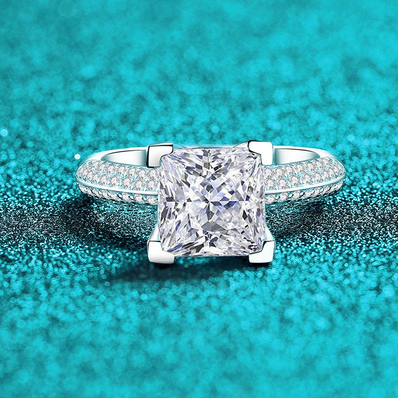 Sterling Silver S925 Moissanite Square Ring for Women - European & American Luxury High-End Festival Gift