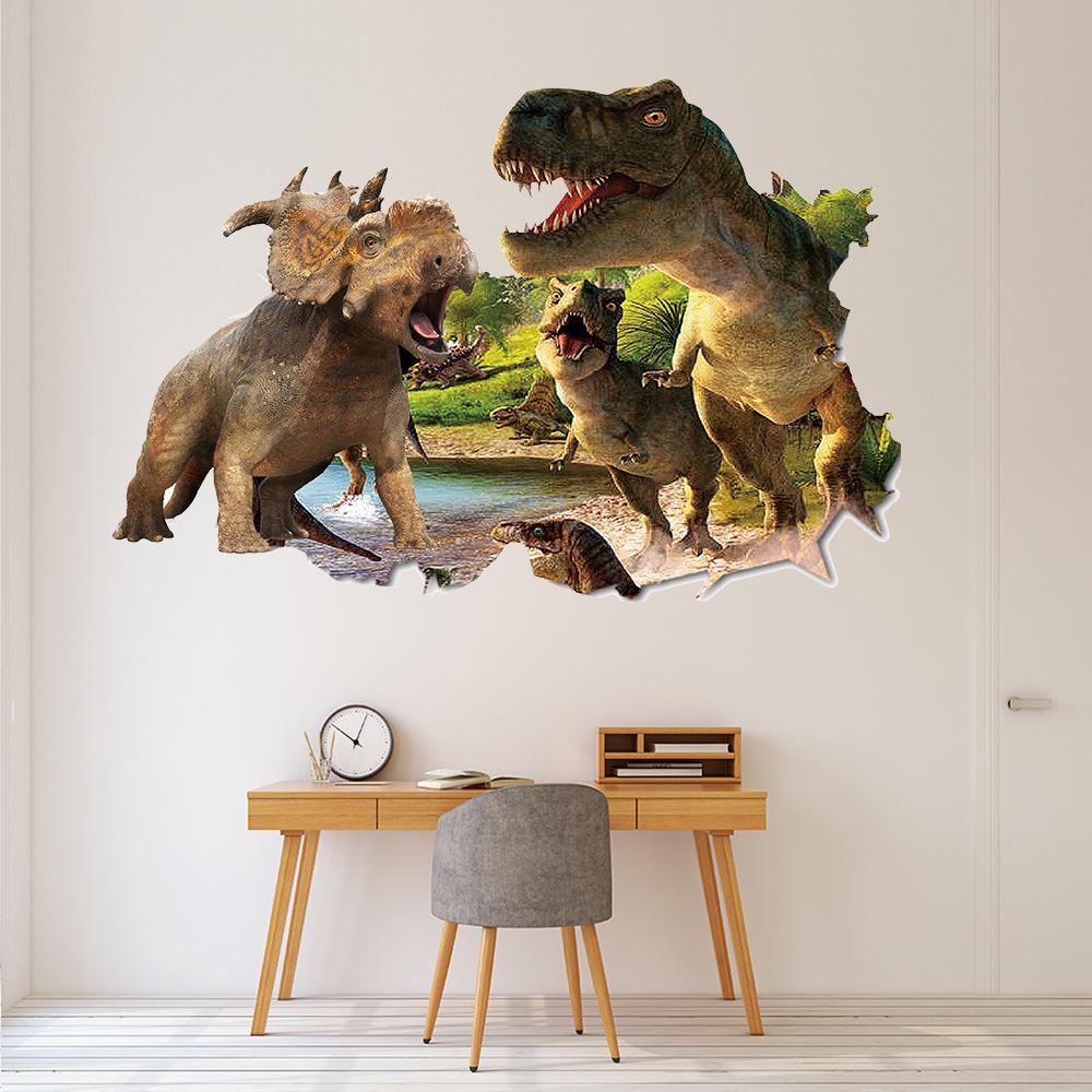50x70cm Outside the Broken Wall Jurassic Dinosaur 3d Animal Vinyl Stickers Kids Room Decoration Wall Art Decals