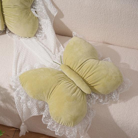 Butterfly Throw Pillow Cuddly Butterfly Pillow with Lace Ruffle Decorative Sofa Couch Pillow for Home Living Room Bedroom Decor