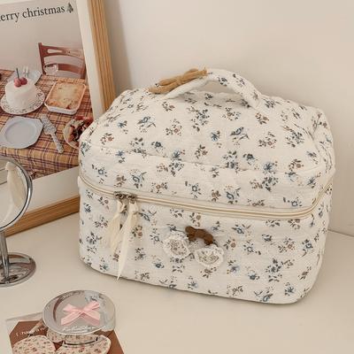 Airfriend Vintage Floral Women Makeup Bag Prtable Tote Pouch Cosmetic Toiletry Storage Bags Large Capacity Bow Make Up Bag