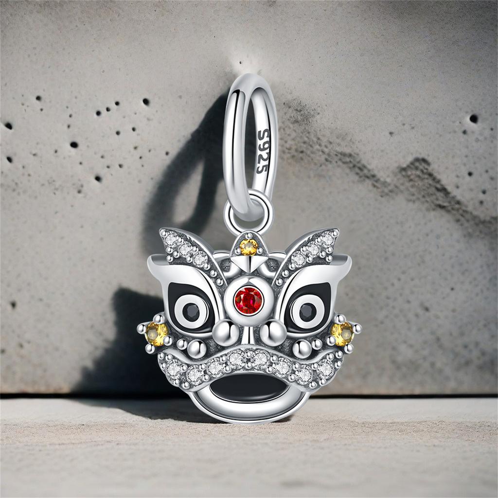 New Copper Chinese Lion Dance Pendant Bead Fit Original Charms Bracelet Jewerly Accessories Party Birthday Gifts