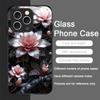 Elegante Custodia in Vetro Temperato con Motivo Fiore di Loto per iPhone 17 16 Pro Max 15 14 13 12 Mini 11 X XS MAX XR 7 8 Plus Cover
