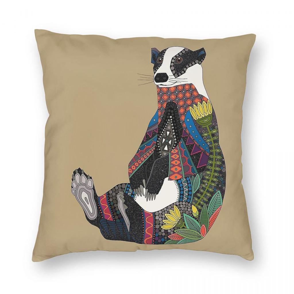 Sitting European Badger Pillowcase Polyester Linen Velvet Printed Zip Decorative Throw Pillow Case Room Cushion Case