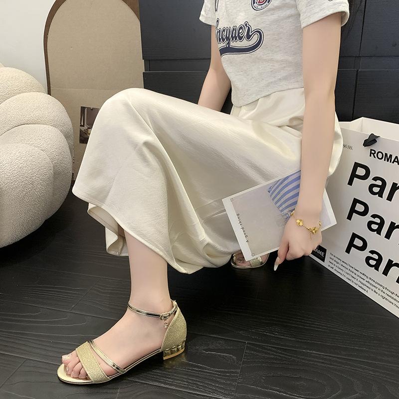 Summer New Sandals Women's Fashion Student Bag Heel Buckle Flat Sandals Women