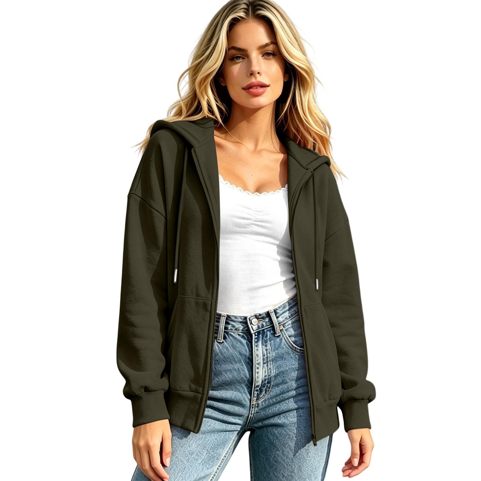 Women s Oversized Zip Up Hoodie Long Sleeve Casual Sweatshirt L