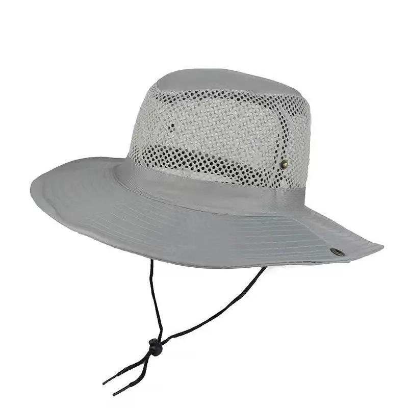Chapeau de pêche Casquette d'alpinisme Casquette en maille pour camping en plein air Chapeau pare-soleil pour homme à larges bords Chapeau camouflage Casquette de soleil de voyage grise