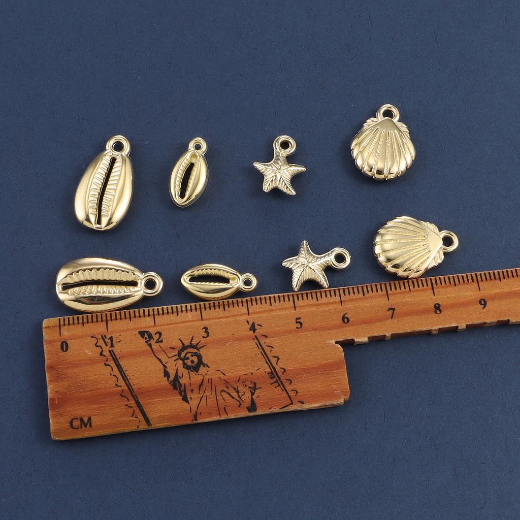 30/100pcs  Golden Marine Animal Charm Mixed Starfish Shell Stainless Steel Jewelry Making Pendant In Bulk