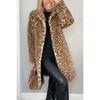 Cappotto da donna con revers, monopetto, stampa leopardata, finta pelliccia, lunghezza media