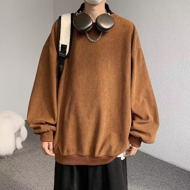 Crew Neck Sweater Men's Spring and Autumn 2026 New Trendy Brand Japanese Solid Color Versatile Top Casual Lazy Loose and Comfortable