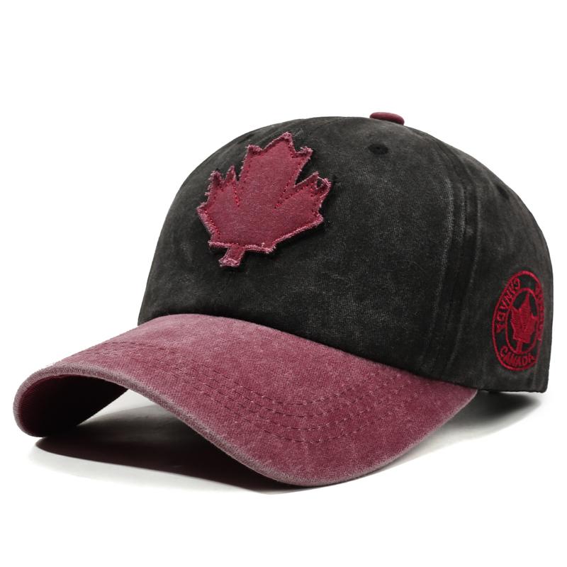 

Washed Color - Block Unstructured Cap, 3D Maple Leaf Patch, Outdoor Casual Hat For Spring/Summer/Autumn 56-60cm