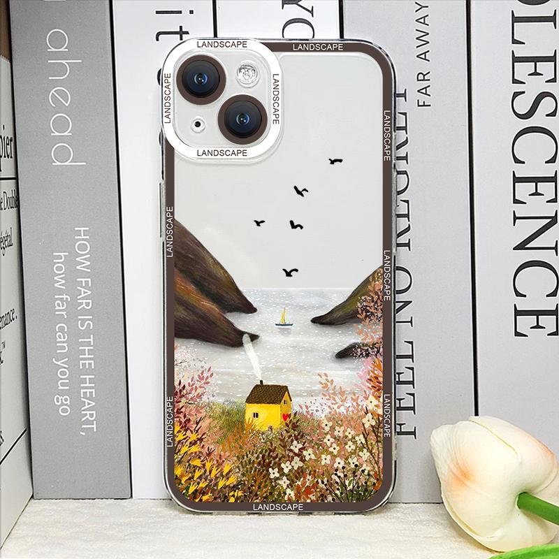 Landscape Oil Painting Phone Case for IPhone 14 15 16 Pro MAX 11 13 12 XS X SE2 XR 7 8 Plus Shockproof Aesthetic Art Soft Covers