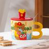 Personalized Ceramic Cup with Lid and Spoon Small Fries Creative Ceramic Cup High Value Large Capacity Cartoon Bear Mug