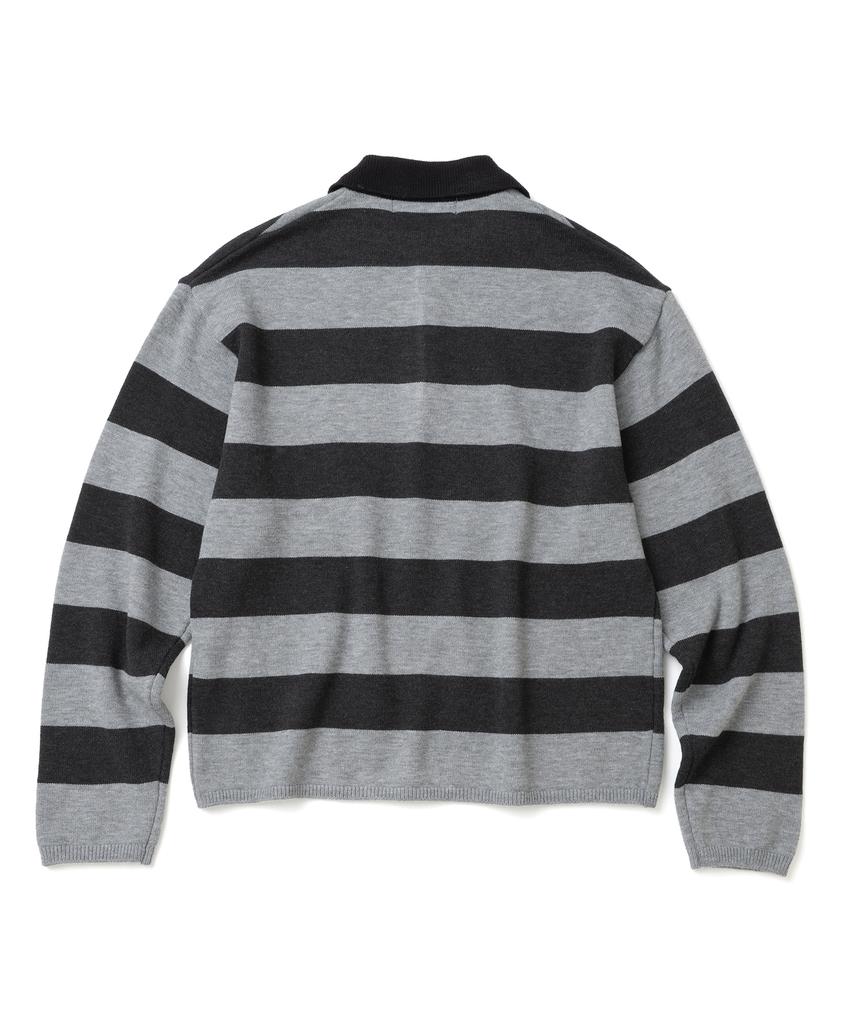 KNITTED (Unisex) Striped Rugby Collar Knit Black