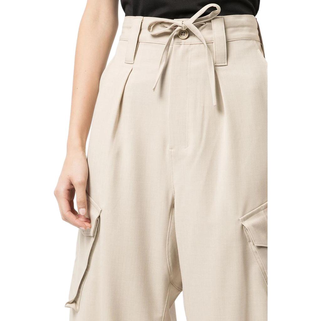 Y-3 Wool Blend High-Waisted Tie Waist Cargo Pants Women Pants Khaki HB6341