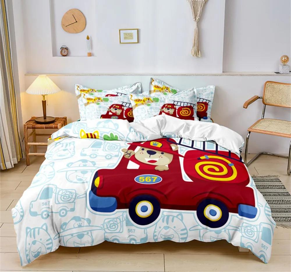 Cartoon Auto Bettwäsche Set Baufahrzeuge Bettbezug 3 Teile Kinder Maschinen LKW Weicher Polyester Bettbezug Für Jungen Geschenk
