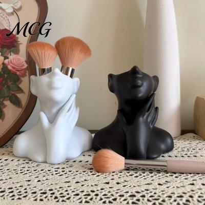 Waterproof Vanity Brush Holder 3D Printed Face Sculpture Pen Holder, Aesthetic Desktop Organizer, Large Capacity Artistic Makeup Organizer Cup