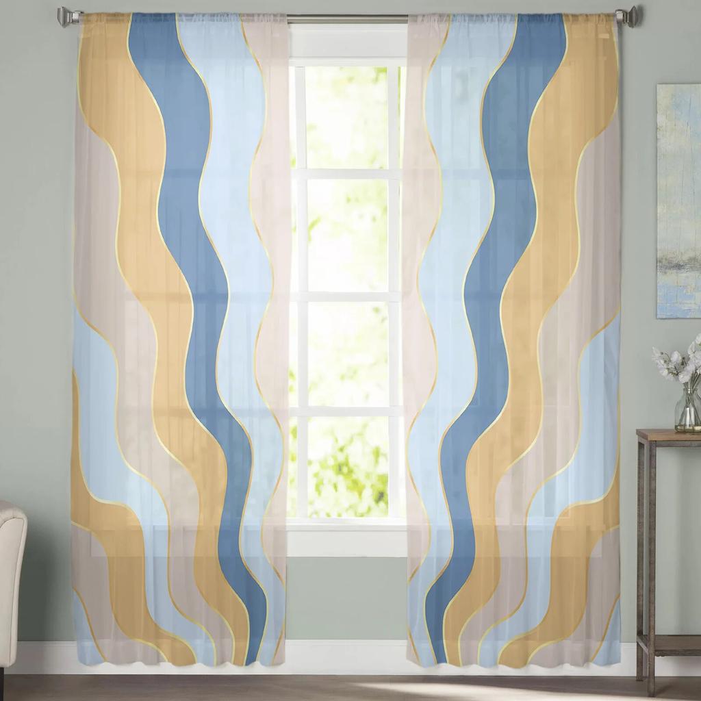 Gradient Ripple Texture Sheer Curtains for Living Room Bedroom Kids Room Tulle Window Treatment Drapes