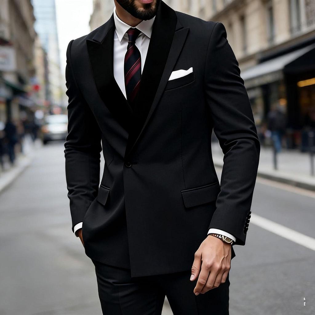 Unqiue Lapel Design Men Suits 2 Pieces Jacket Pants Sets One Button Flat Front Elegant Blazer Wedding Groom Male Clothing