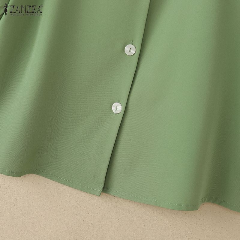 ZANZEA Women Casual Square Collar Solid Color Loose Half Sleeve Blouse