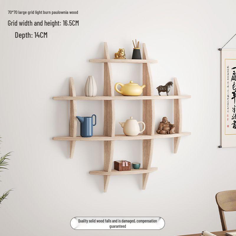 Chinese Solid Wood Wall-Mounted Teacup Rack - Antique Curio Shelf and Tea Set Display Stand