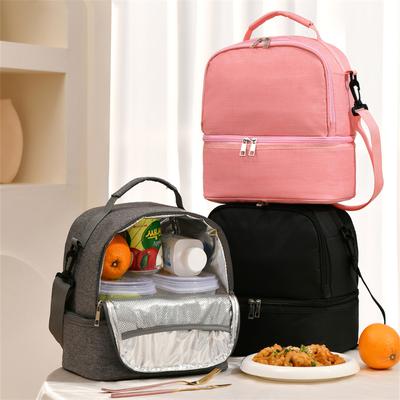 Doppellagige Lunchtasche, groß, für Erwachsene und Kinder, wärmeisolierende Lunchbox-Taschen, tragbarer Outdoor-Reise-Picknick-Lebensmittelaufbewahrungsbehälter