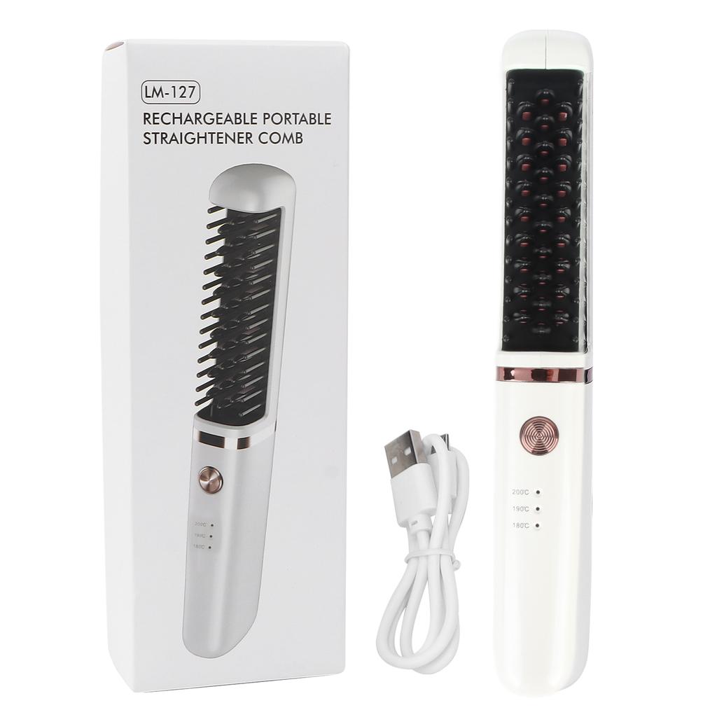 Hair Straightener Brush 3 Levels Adjustable Temperature Anti Scald USB Rechargeable Wireless Portable Straightening Comb