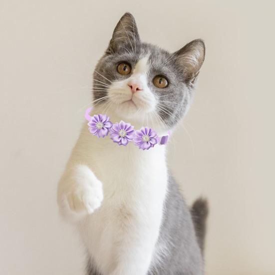 Haustierhalsband, verstellbar, weich, bequem, Haustier-Halsband, Blumen-Strass-Dekor, Katzen- und Hundehalsband, Heimtierbedarf