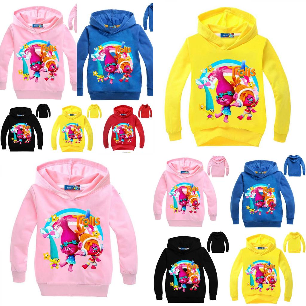 Sudadera con Capucha Estampada de Trolls para Niños Pulóveres de Algodón Abrigo Chaqueta Regalo Años