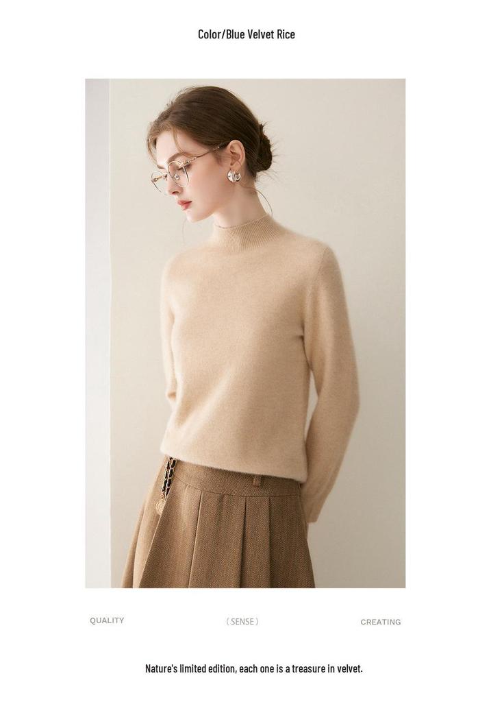 2026 Le Kasha Women's Pure Cashmere Sweater: 12 Gauge Flat Knit, Half-High Neck, Solid Color, Autumn/Winter Base Layer