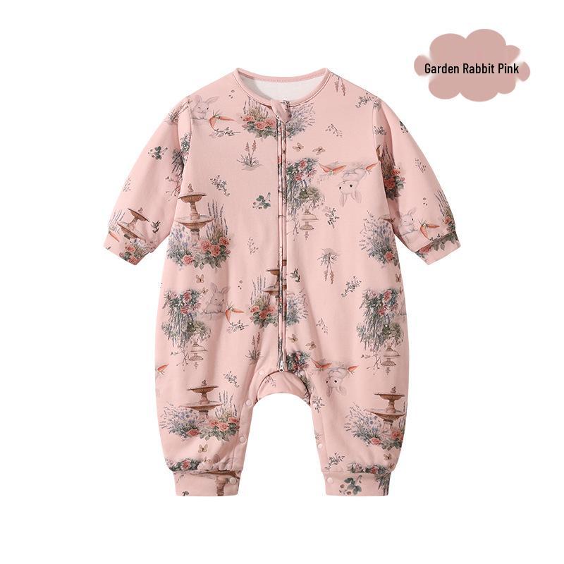 Four Seasons Cotton Baby Sleeping Bag with Zipper, Split-Leg Design, Anti-Kick Romper Quilt