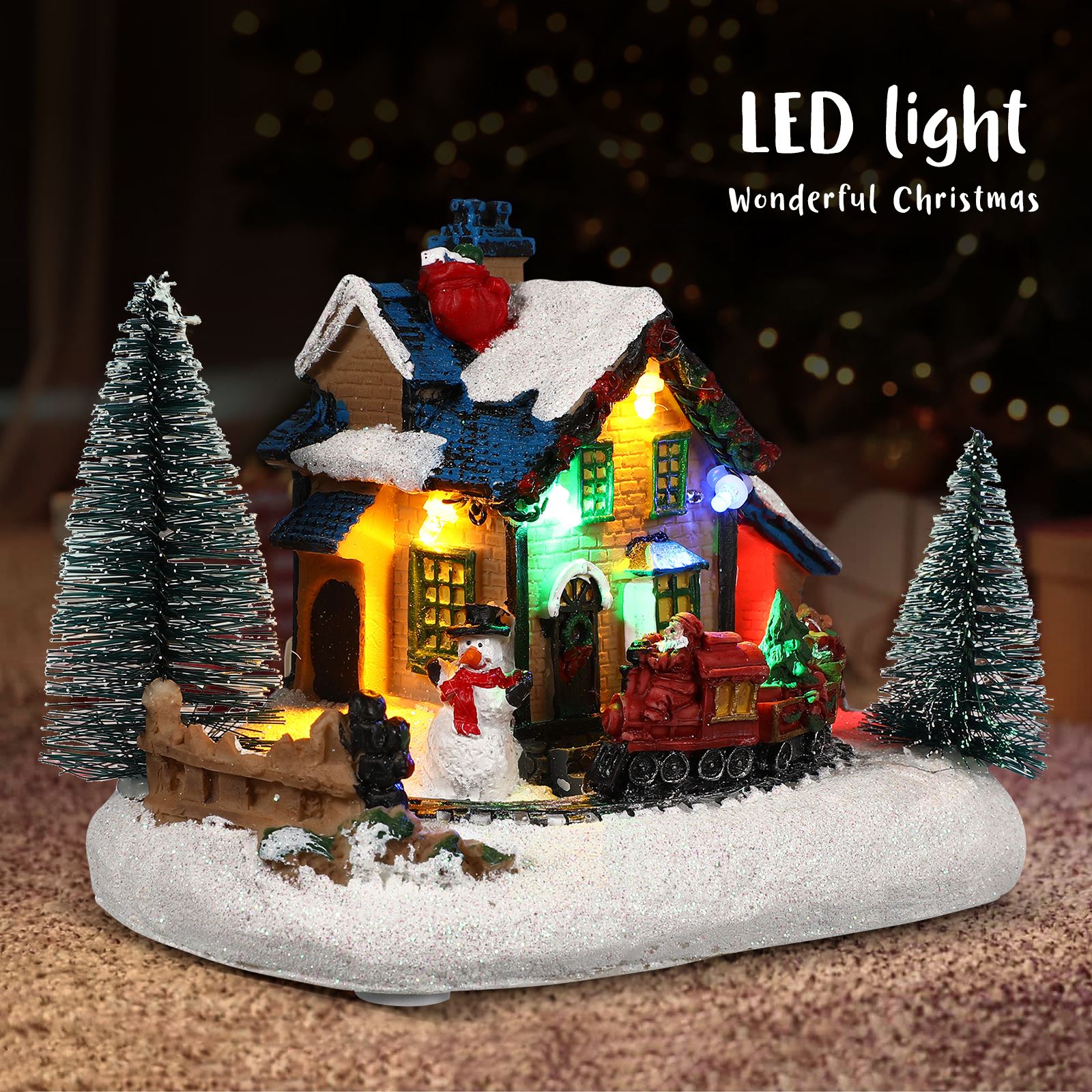 Рождественский светодиодный светящийся снежный домик Дед Мороз Снеговик Рождественская елка Светящаяся полимерная фигурка Рождественский декор Настенный Цвет случайный 18.00X12.00X10.00cm