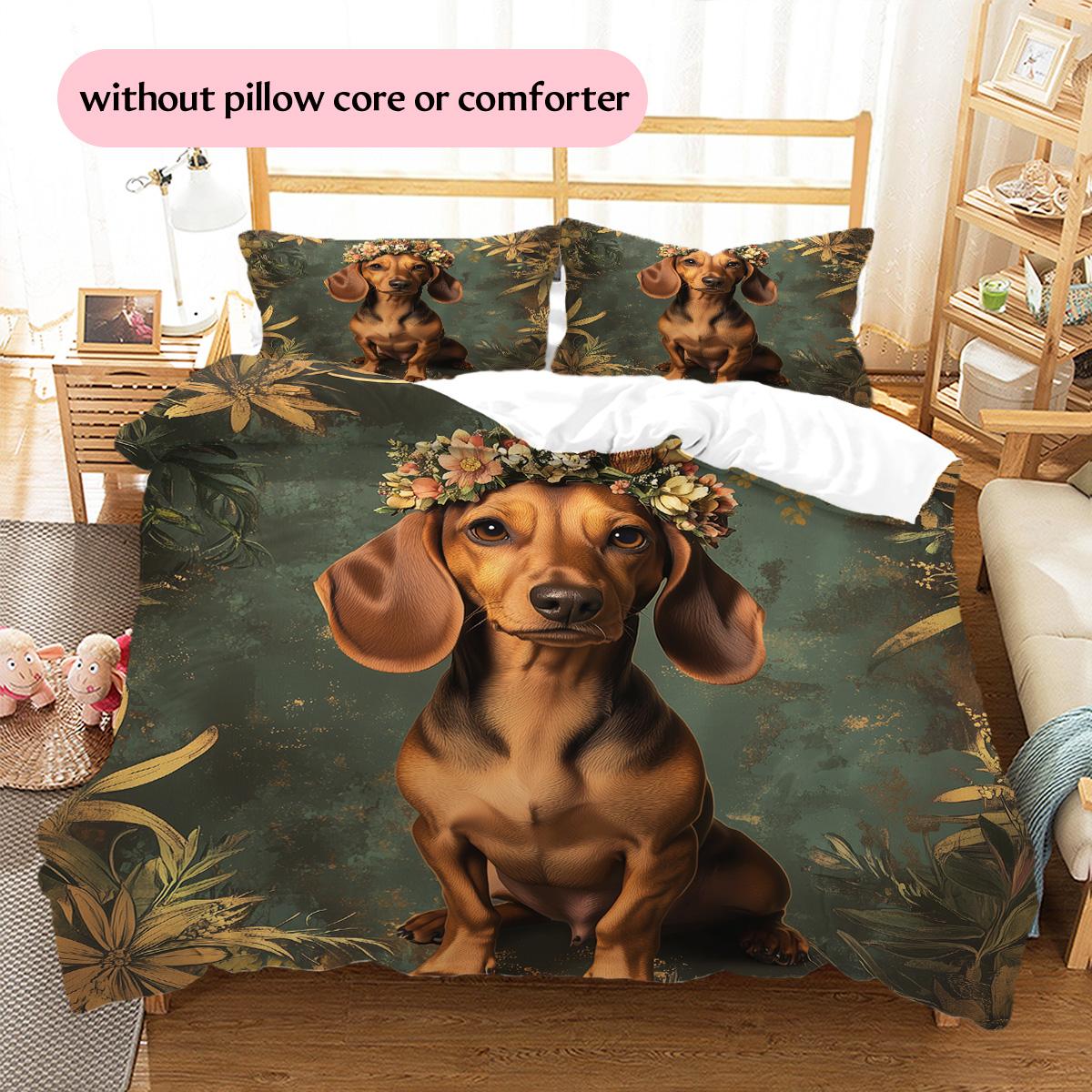 

Vintage dog Pattern Bedding Quilt Set Quilt Cover Pillowcase Home Decoration Gift (1 * duvet cover + 2 * pillowcase, without core) 135x200cm