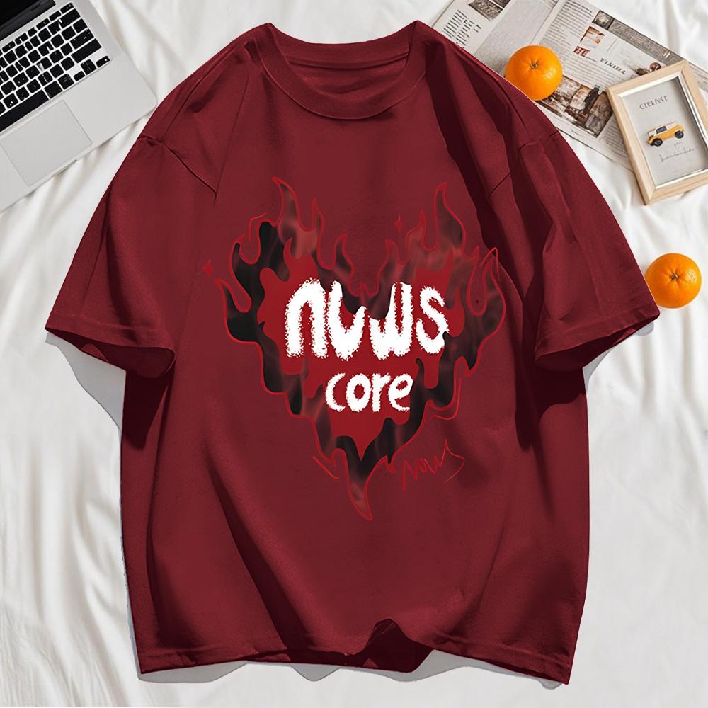 

Nows Футболка с принтом «Огненное сердце» Мужская футболка с круглым вырезом Хлопок Пористость Летняя одежда Свободная Мужская Уличная одежда 3XL